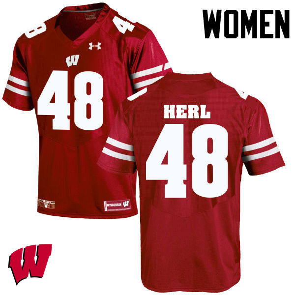 Wisconsin Badgers Women's #48 Mitchell Herl NCAA Under Armour Authentic Red College Stitched Football Jersey EE40D63ZR